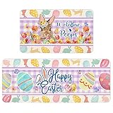 Unibyby Easter Kitchen Mats, Happy Easter Kitchen Rugs, Set of 2, Pink & Blue, Animal Pattern, Slip Resistant & Trip Reducing, 17x29 & 17x47 Inch