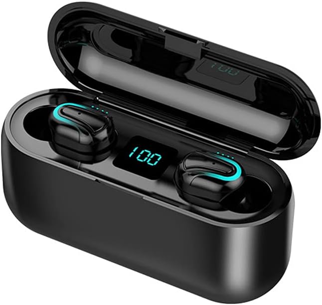 TWS Wireless Bluetooth 5.0 Earbuds Stereo Sound Earphones with Charging Case Hi-Fi Stereo Bluetooth Earphones with LED Screen Display for Sport,Black
