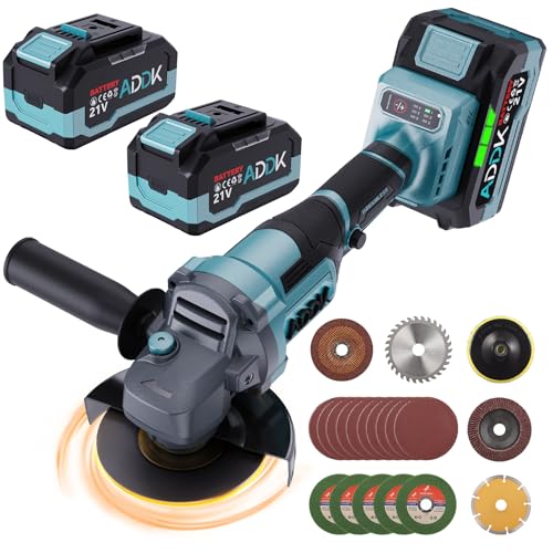ADWOLT Meuleuse d'angle sans fil 125 mm, 21V 4,0Ah Meuleuse d'angle, 6 vitesses réglables avec 2...
