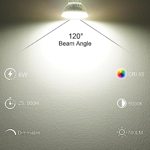 Dicuno Gu10 Led Dimmable Bulbs 6W, 60W Halogen Bulbs Replacement, 700Lm, 5000K Daylight White Mr16 Spotlight Bulb, Track Lighting For Kitchen, Full Glass Cover, 120 Degree Beam Angle, 6-Pack #TOP5