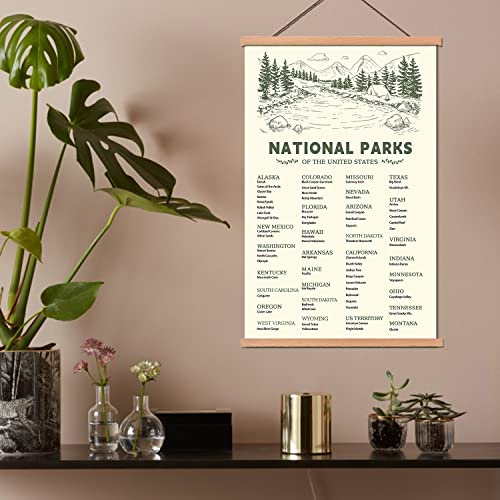 Kairne Us National Park Checklist Poster,Park Posters For Travel Sign With Wooden Hanging Framed(28Cmx46Cm),Inspirational Rustic Decor,National Park Map Posters Gift For Hiker Or National Park Lover #TOP5