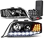 LED DRL Signal Projector Black Headlight Lamps+Tool Kit Compatible with Audi A6/A6 Quattro C5 98-01