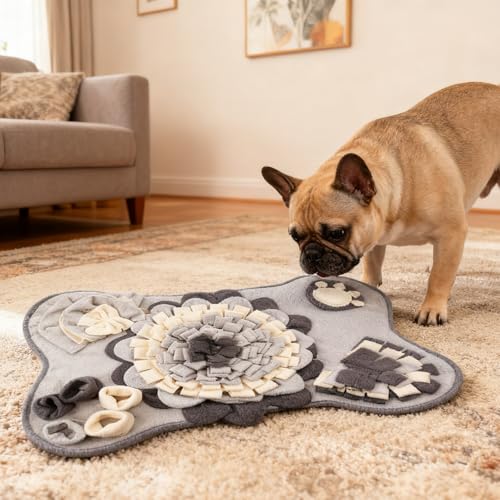 Meunhy Snuffle Mat For Dogs,Puppy Slow Feeding Training Pad For Smell Training,Interactive Pet Puzzle Toys Anti Slip Dog Feeding Mat For Puppies Small And Medium Dogs (Grey, 64X43Cm) - 8