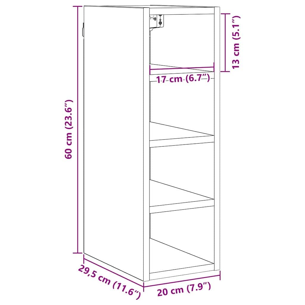 Armadietto pensile con mensola in legno nero effetto rovere 20 x 29,5 x 60 cm con 4 ripiani per cucina e spazio di archiviazione, design moderno per cucina, sala da pranzo e caffetteria