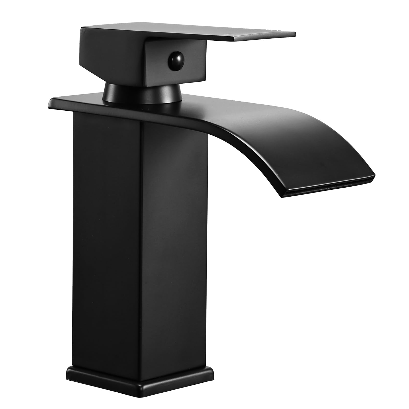 Peppermint Black Basin Taps Mixers Waterfall Matte Bathroom Sink Mixer Tap Square Monobloc 1 Hole With G1/2'' Hoses Modern Cloakroom Taps Mono Lead-Free Stainless Steel