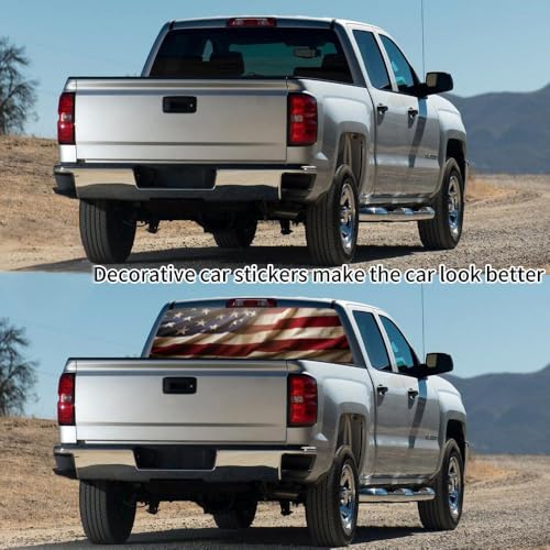Image of Rear Window Decals for Trucks - 65x17.3 in Back Window American Flag Decals Fit Most Pickup Trucks SUV, Vinyl Back Window Decal Truck Rear Window Graphics for Personalized