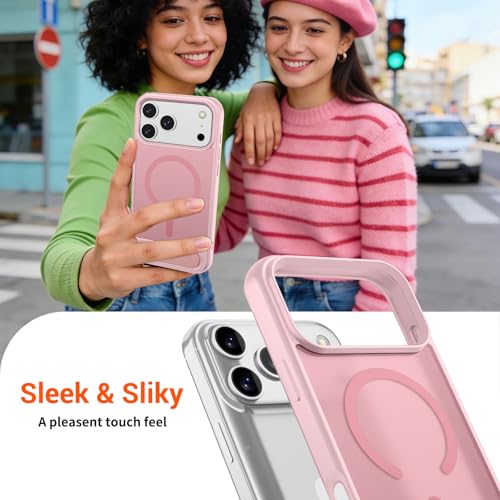 Image of SUPFINE Magnetic for iPhone 17 Pro Case Translucent Matte Phone Cover | (Built-in Invisible Kickstand)(Compatible with MagSafe)(Military Grade Drop Protection) Pink