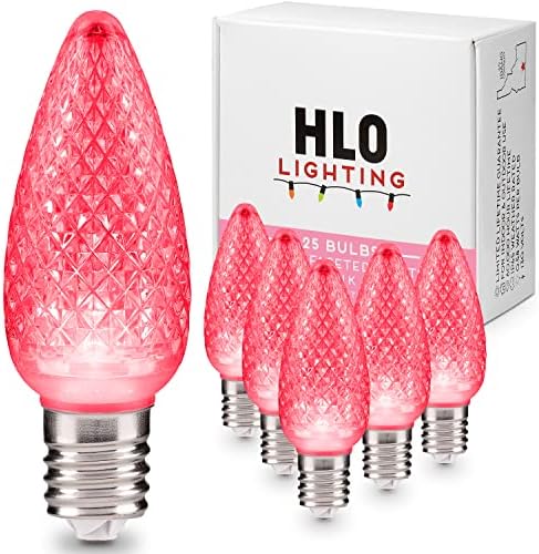 Holiday Lighting Outlet Faceted C9 Christmas Lights | Pink LED Light Bulbs Holiday Decoration | Warm Christmas Decor for Indoor & Outdoor Use | 5 LEDs in Each Light Bulb | Set of 25