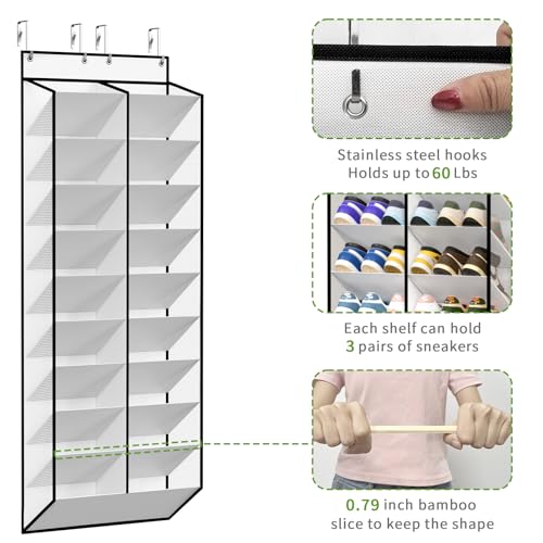KEEPJOY 20-30 Pairs Over the Door Shoe Organizer, Mesh Hanging Shoe Rack for Door Storage with 20 Wide Deep Pockets,10-Tier White Door Shoe Holder Fits Sneakers, Boots. by KEEPJOY - Image 5