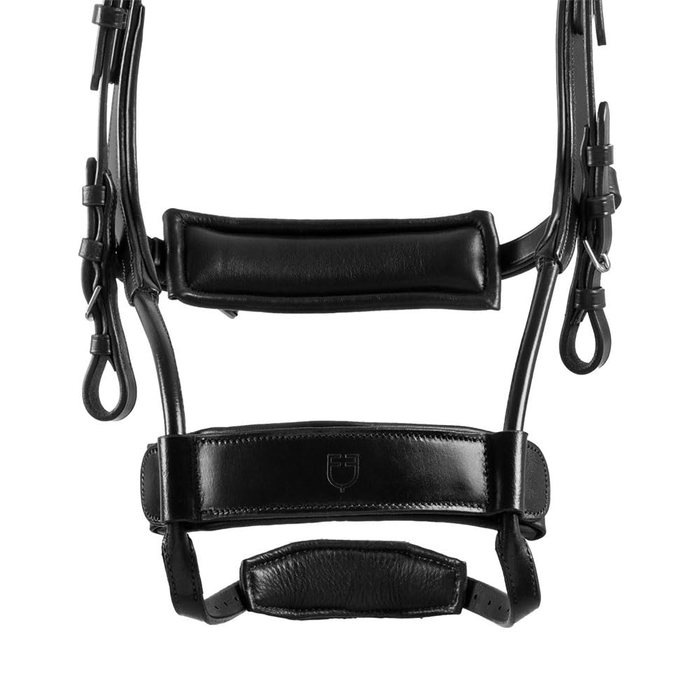 Briglia testiera Comfitec, Sagomata in Cuoio, Nera, Regolabile con Imbottiture (BLACK, PONY)