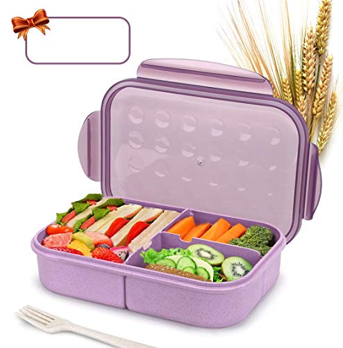 Bento Box for Kids Lunch Box Lunch Container for Adults, Leak Proof Bento Lunch Container, BPA Free Kids Bento Box, Portion Control Containers, Wheat Fiber Safe Healthy (purple, rectangle)