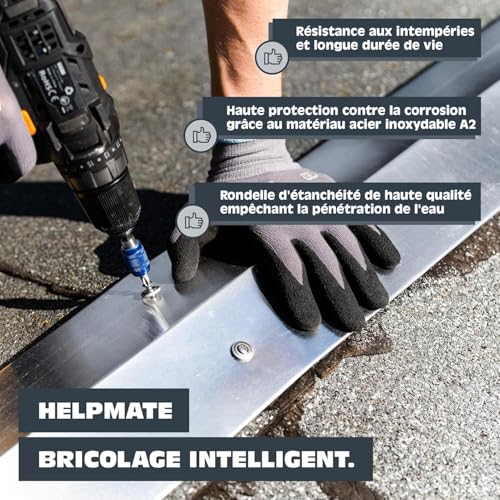 Vis de ferblantier acier inoxydable A2 HELPMATE DIN 7995 conformité et durabilité extérieure