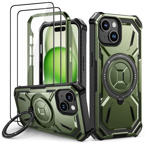 Coque iPhone 15 antichoc verte avec deux verres trempés inclus Lanhiem