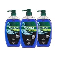 Palmolive Men Body Wash 3L (3x1L), Active with Sea Minerals, Soap Free Shower Gel, No Parabens or Phthalates