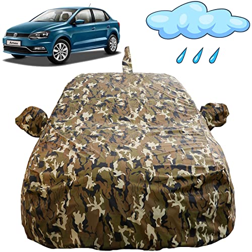 Image of Autofact Waterproof Car Body Cover Compatible with Volkswagen Ameo (2016 to 2018) with Mirror and Antenna Pockets (Camouflage Design)