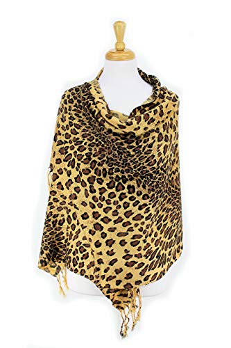 PASKMLNA Animal Print Fringed Shoulder Pashmina Wrap Scarf - Leopard Zebra Patterns3