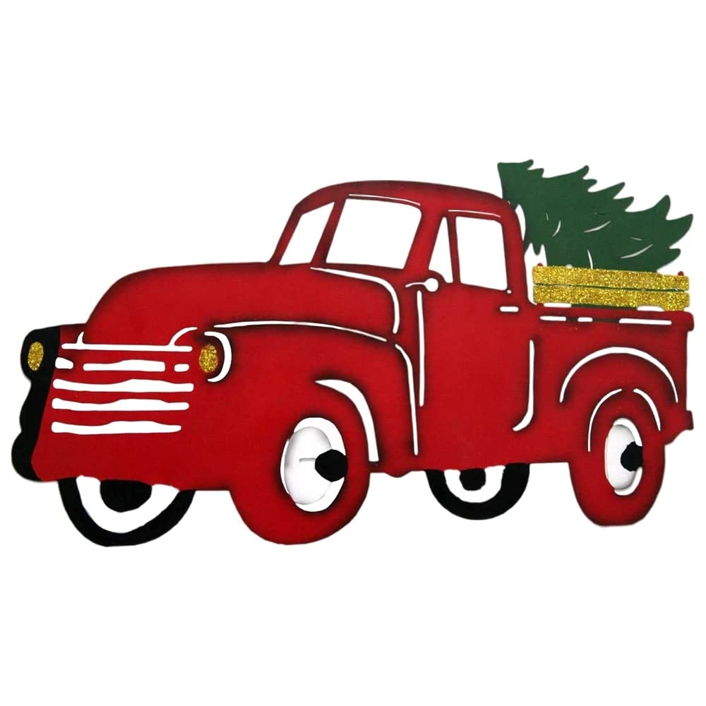 JILIP Red Truck Metal Wall Decor, Christmas Party Hanging Wall Sculpture, Wall Silhouette Art, for Living Room Bedroom Home Decoration (Size : 11.8IN/30cm)