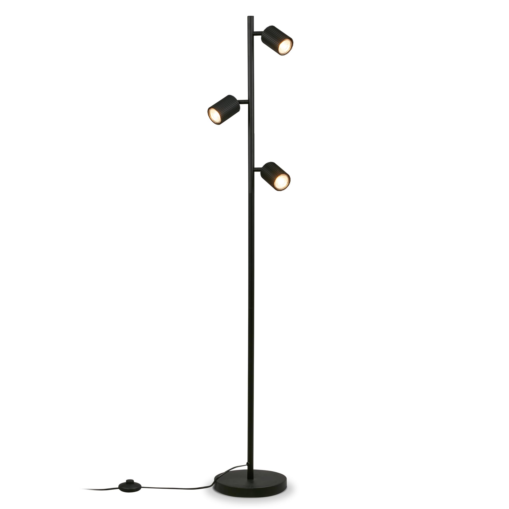 BRILONER - Stehlampe mit Fußtaster, 3x GU10, Schwenkbar, 22x141cm, Schwarz