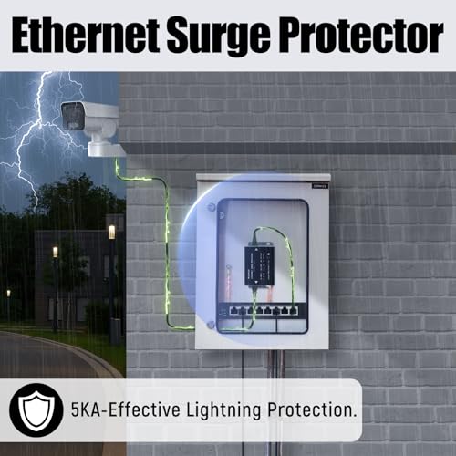 Image of Ethernet Surge Protector Gigabit, Ethernet Lightning Arrestor PoE++ 802.3af /at /bt-RJ45 Lightning Suppressor-SPD with PTC /Gas Discharge Tube /Mounting Flange-1000Mbps,1Pack