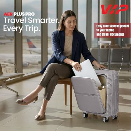 Image of VIP AER Plus Pro Cabin Trolley Bag 56cm | Small | Hard Luggage | Smooth 8-Wheel Suitcase with Laptop Compartment | Flushed TSA Lock - Business Travel Luggage | 3 Years International Warranty (Grey)