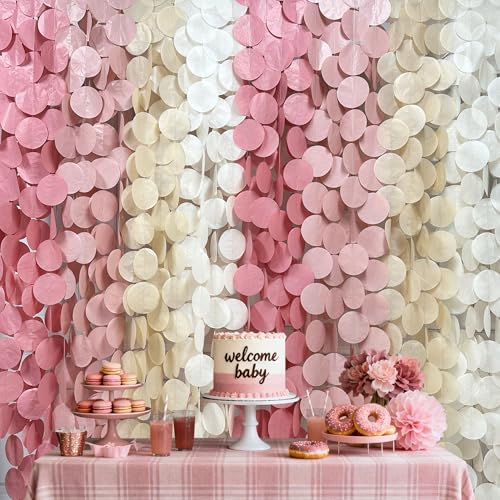 205 Ft Dusty Rose Pink Party Decorations Dusty Pink Khaki Beige Circle Dot Backdrop Garland Tissue Paper Polka Dots Hanging Streamer for Birthday Wedding Bridal Shower Engagement Party Supplies