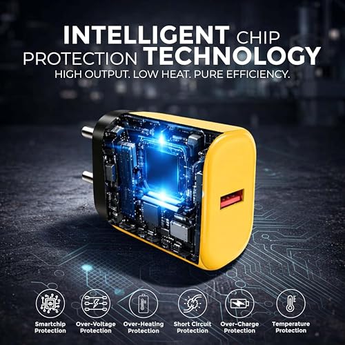 Image of MAK 18W Fast Charging USB Wall Charger 2.4A with USB to Type-C Cable, Compatible with Android Smartphones, Tablets & Type-C Devices, Safe & Reliable Power Output, Yellow