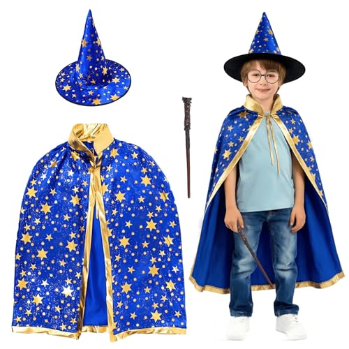 SilverChry Capa de bruja mago con sombrero para niños, bruja del mago bruja, bruja de bruja de bruja de bruja para niños, para bailes de máscaras, juegos de rol, fiestas de disfraces, actuaciones