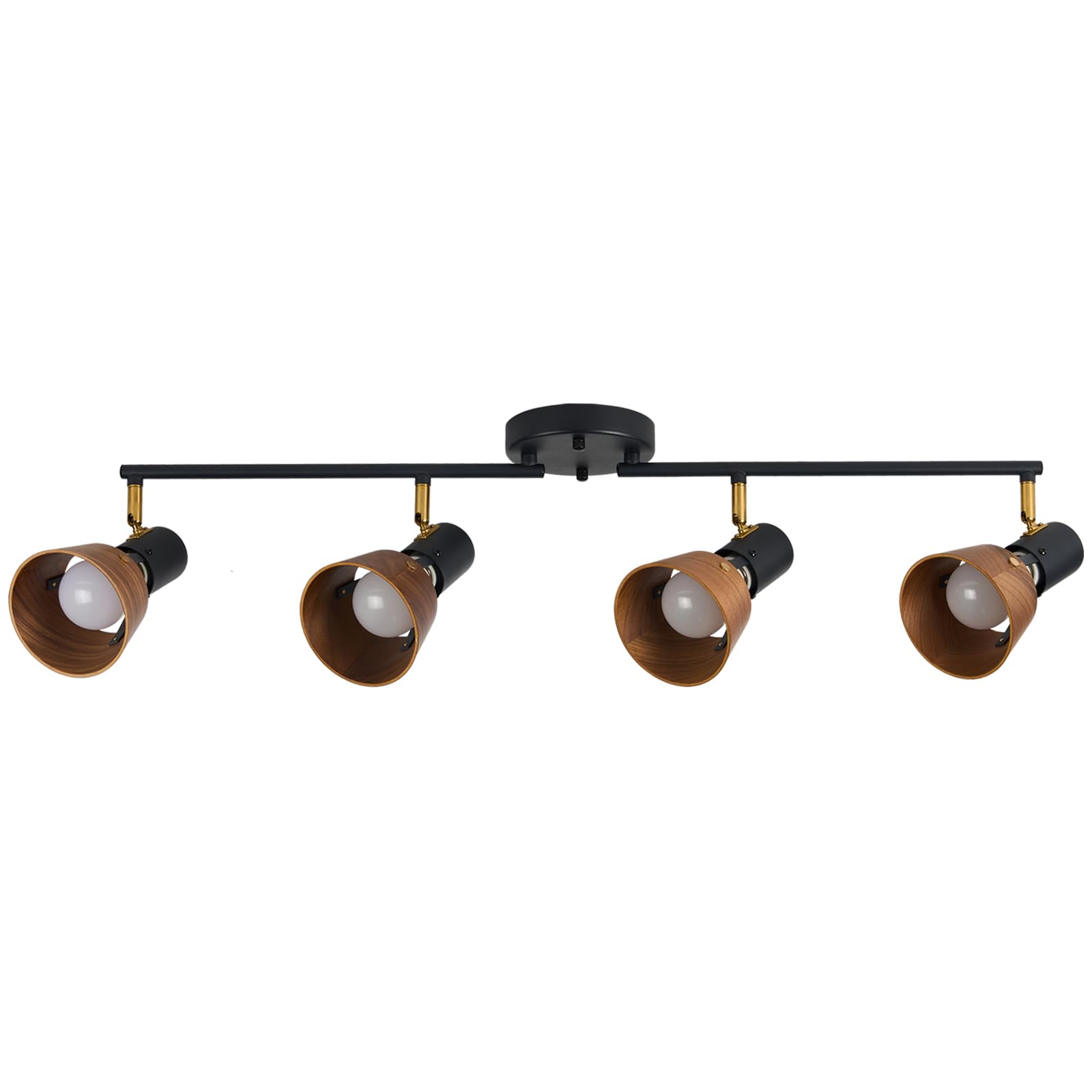TeHenoo Mid Century 4 Light Track Lighting, 35 inch, Natural Wood Ceiling Spotlight,E26 Bulb Socket, Flexibly Rotatable Track Heads, for Kitchen, Dining Room
