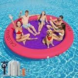 CALOBANA 8ft Floating Dock, Round Inflatable Water Hammock Heavy Duty Floating Ring Island Platform for Adults Party Tanning Pool, Pink and Purple