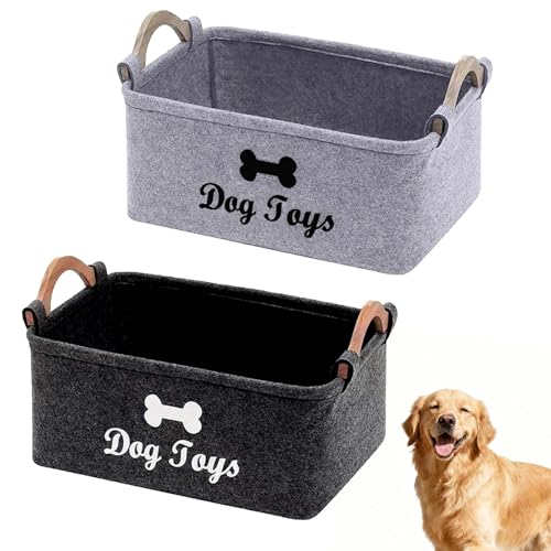 2Pcs Large Dog Toy Storage Box Collapsible Dog Toys Basket Handles Felt