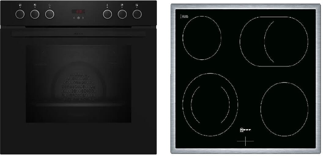 NEFF EDX4B0 zestaw kuchenek, składający się z kuchenki E1CCD2AK3, 60 x 60 cm, czyszczenie EasyClean, CircoTherm, wyświetlacz LED i M13R42N2 elektryczna płyta grzewcza, strefa pieczenia, rama ze stali