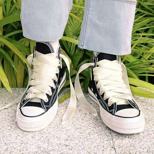 Image of Booyckiy 3 /4 inch Wide Satin Ribbon Shoelaces Flat Colorful Shoe Laces for Women Girls