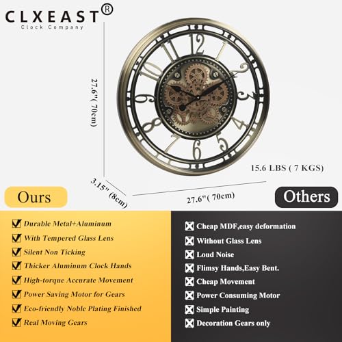 28 Oversized Brass Gold Moving Gear Clock