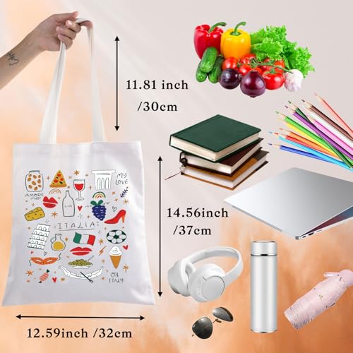 Bolso tipo tote de lona de Italia, regalo turístico de Italia, bolso de compras con íconos de Italia, bolso de hombro con estampados italianos miniatura 4
