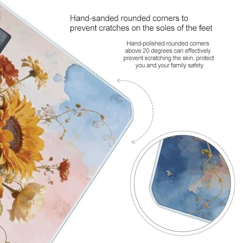 Báscula digital de baño Boho Floral con pantalla LCD grande miniatura 4