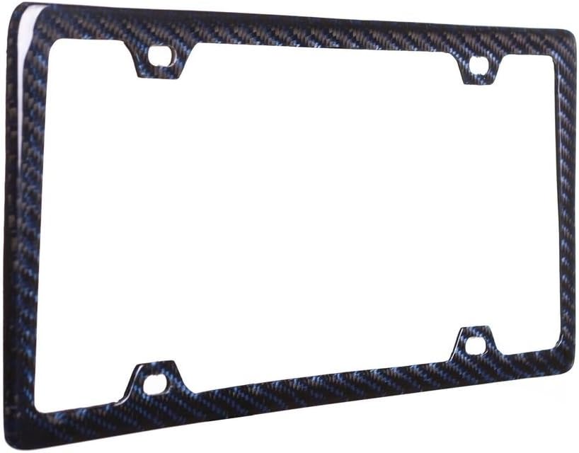 BLVD-LPF OBEY YOUR LUXURY 100% Real Carbon Fiber License Plate Frame with Slim 4 Holes & Matching Screw Caps | Blue License Plate Cover Holder | 1 Frame