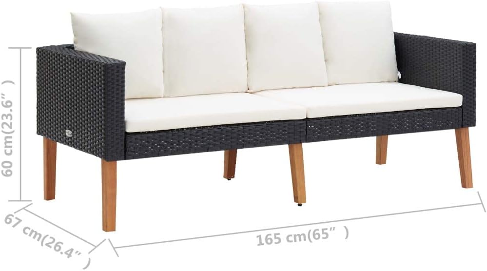 Teak Outdoor Furniture,Patio loveseats,2-Seater Patio Sofa with Cushions Poly Rattan BlackSuitable for Outdoor, Patio, Garden