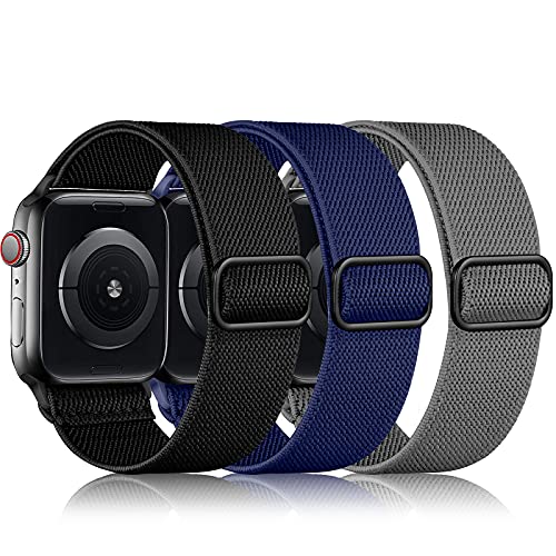 DaQin 3 Pack Stretchy Solo Loop Compatible with Apple Watch Bands for Men 49mm 46mm 45mm 44mm 42mm, Soft Nylon Braided Elastic Strap for iWatch Band Series 11 10 9 8 7 6 5 4 3 SE Ultra 3 Ultra 2 Ultra