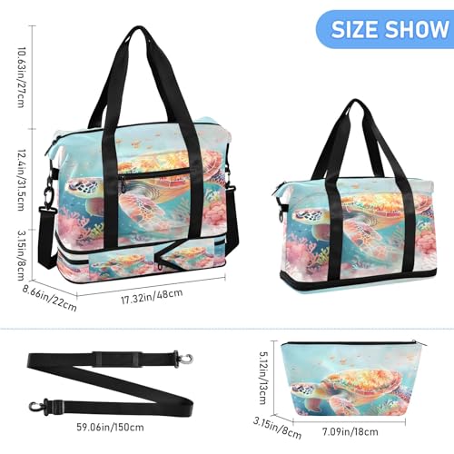 Marine Turtle Coral Soft Dream Travel Duffel Bag Waterproof Gym Sport Tote Bag Carry On Weekender Bag with Compartment3