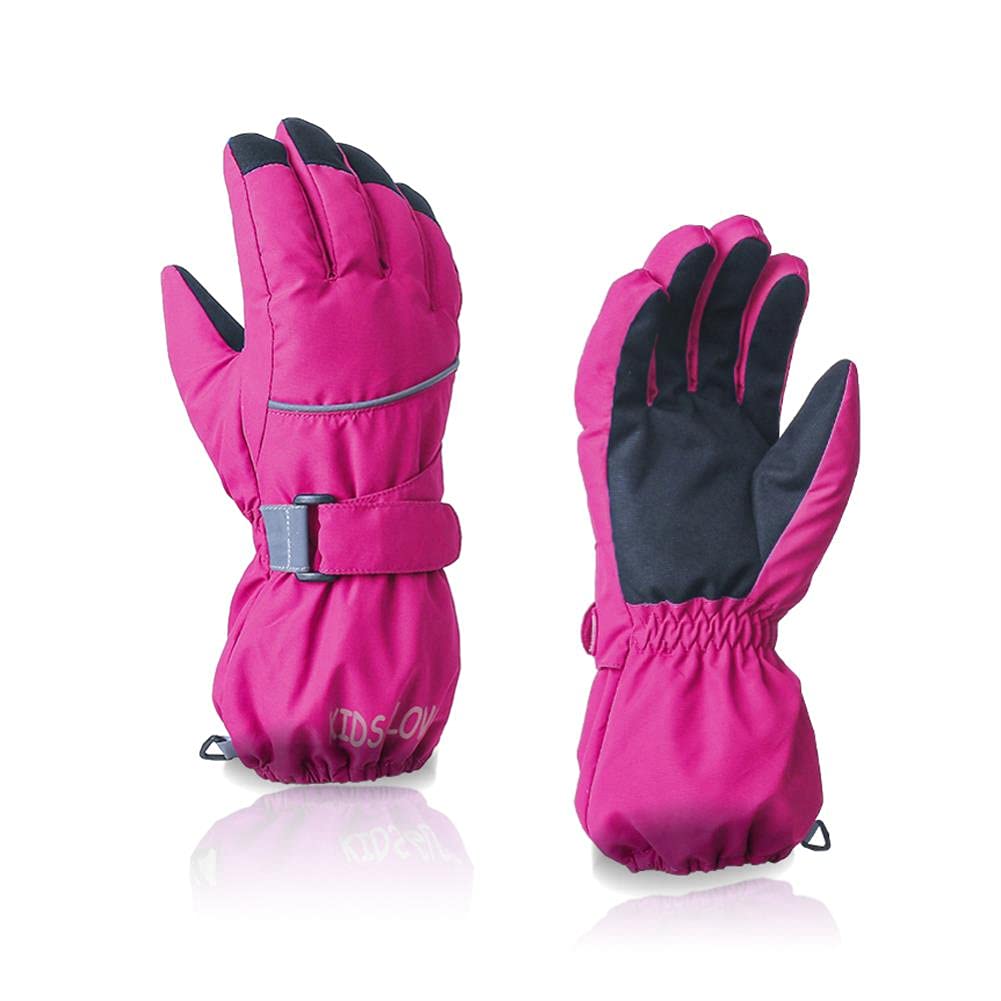 UKKO Gants d'hiver Gants De Ski d'enfants Imperméables d'hiver Chaud Chaud Doigt Gants De Ski pour Garçons Et Filles-Black,12-14 Years Old