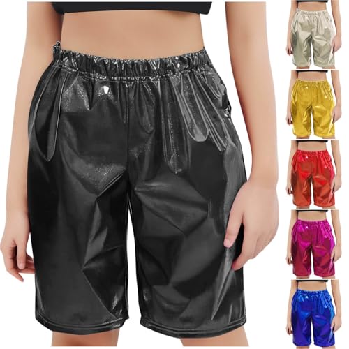 NATHGAM Girls Boys Metallic Shorts High Waist Straight Leg Y2k Dance Shorts Streetwear Kid Athletic Party Performance Outfits