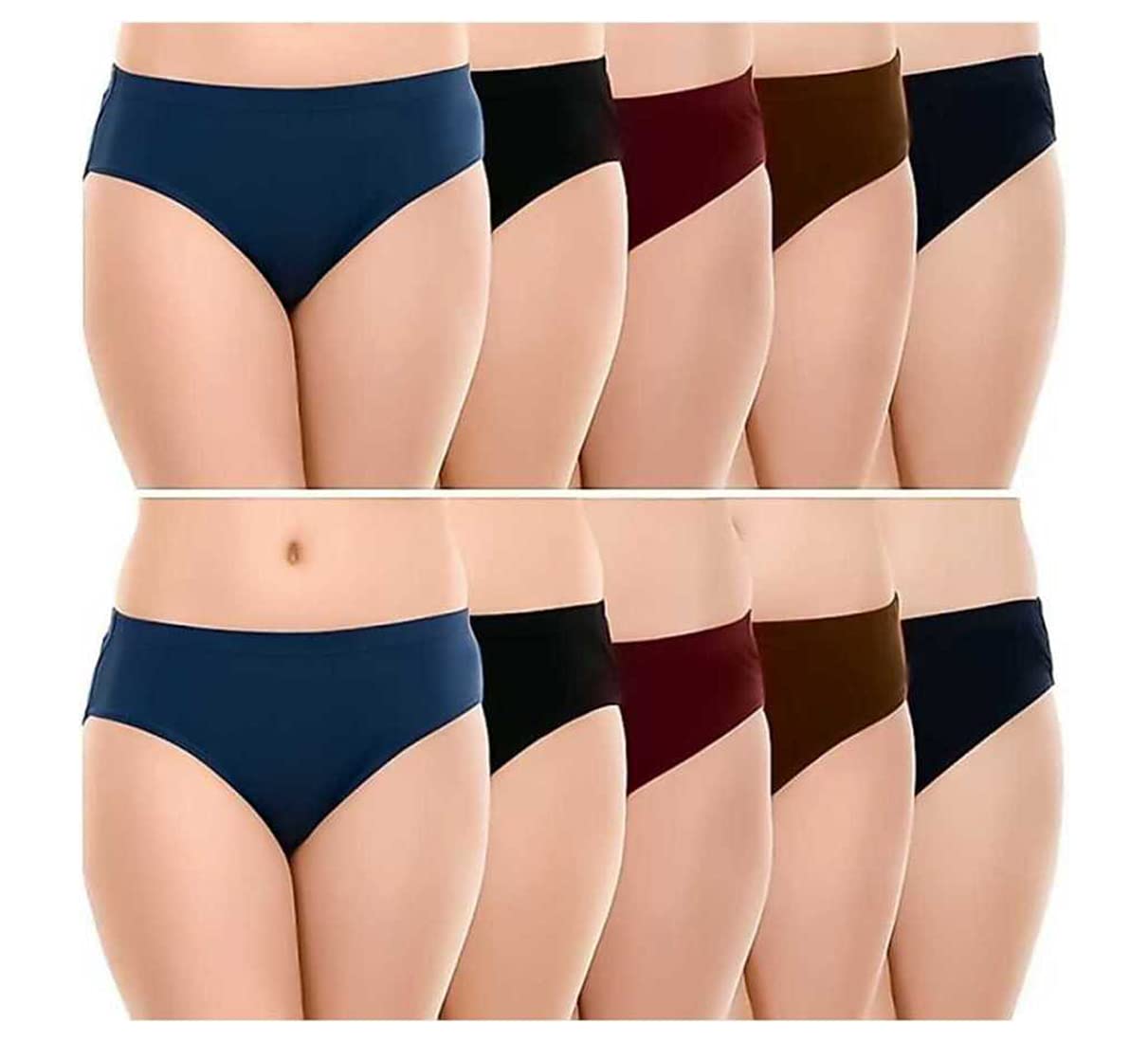 Delux Womens Brief 100% Cotton Ladies Plain Solid Multi Color Panty Inner wear Combo Pack Offer - 10 Pc (Colors May Vary)-image-26