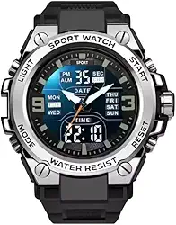 Relógio Digital e Analógico Tático Estilo Militar Esportivo Resistente Shock I Relógio de Pulso Masculino Ideal para Homem Sobrevivência À prova D'água Com LED Noturno Cronômetro Data e Pulseira Resistente Robusto de Alta Durabilidade (Detalhes Cinza)