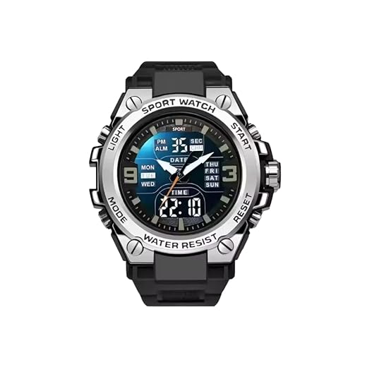 Relógio Digital e Analógico Tático Estilo Militar Esportivo Resistente Shock I Relógio de Pulso Masculino Ideal para Homem Sobrevivência À prova D'água Com LED Noturno Cronômetro Data e Pulseira Resistente Robusto de Alta Durabilidade (Detalhes Cinza)