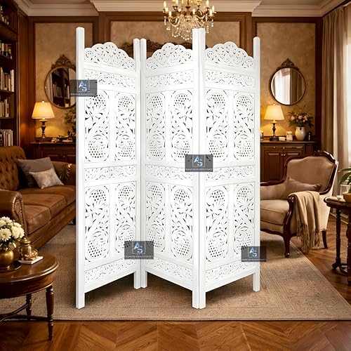 Image of Partition for Living Room,Divider,Partition Wall Divider Screen Separator, Wall Panel Divider for Hall | Bedroom |Office | Puja Room | Restaurant S Design (3- Panels White)