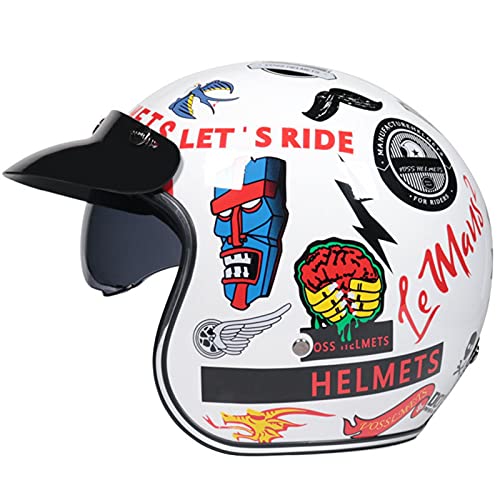 Bdsjjy Casque Moto Jet, Vintage 3/4 Casque Moto avec Visière pour Scooter Chopper, Casque de Moto Demi-Jet Homme et Femme, ECE Homologué (Color : E, Size : (XL/61-62CM)) Cover