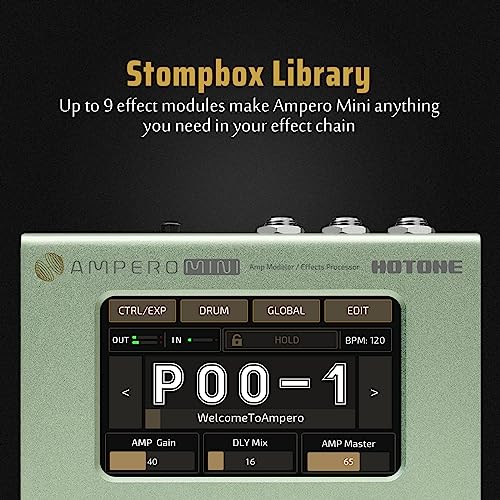 Image of Hotone Ampero Mini MP-50 MT Guitar Bass Amp Modeling IR Cabinets Simulation Multi Language Multi-Effects with Expression Pedal Stereo OTG USB Audio Interface (MUSTARD)