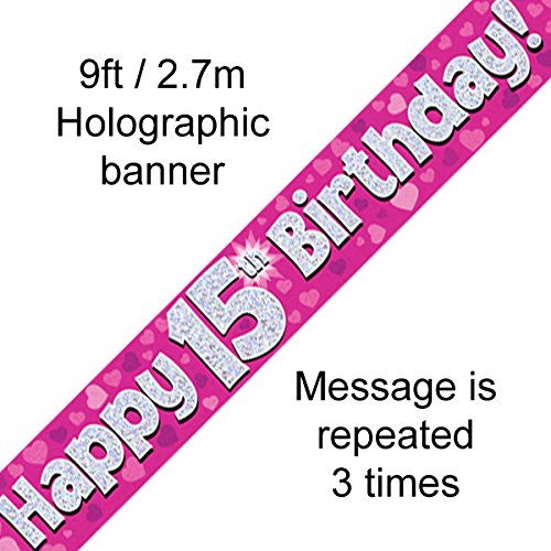 15th Birthday Pink Holographic Banner by Signature Balloons