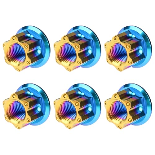 Image of Titanium M6 M8 M10 M12 M14 M16 Flange Bolt Nut Bicycle Motorcycle Rear Axle Car Modification Accessories Pack of 6 (M10 Pitch 1.5mm, Iridescent Blue)