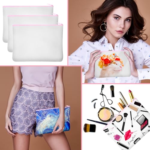 Image of Frienda 100 Pcs Sublimation Blank Canvas Makeup Bags Bulk DIY Heat Transfer Canvas Pen Case Pencil Cosmetic Makeup Bags Clear Sublimation Blank Pouch with Zipper (7 x 4.3 Inch,Pink)